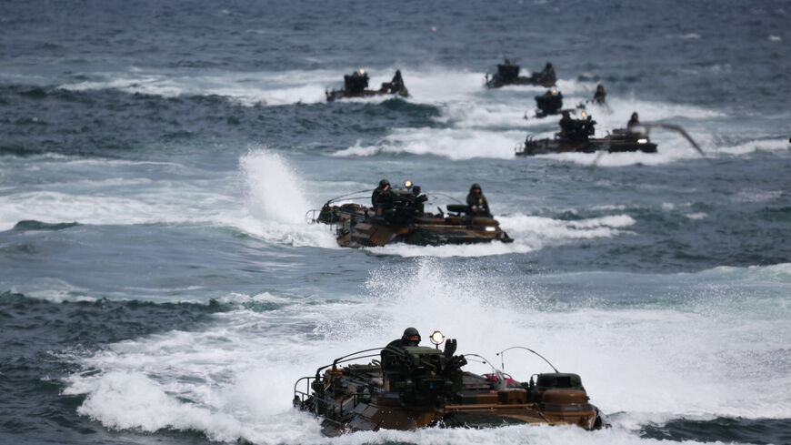 South Korean Marines' Assault Amphibious Vehicles (KAAV) make their way through waves during U.S., and South Korea's marine corps combined amphibious landing drill called the 'Ssangyong' exercise, in Pohang, South Korea, September 2, 2024. REUTERS/Kim Hong-Ji/File Photo