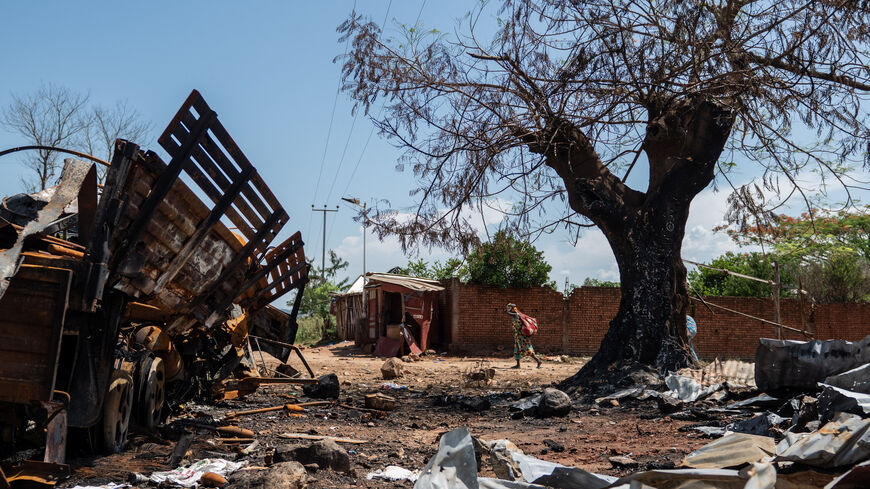 A suspected Burundian military vehicle destroyed during renewed clashes between Alliance Fleuve Congo AFC/M23 and the Armed Forces of the Democratic Republic of the Congo (FARDC), sits along the National Road No. 5 in Luvungi, a settlement north of Uvira; South Kivu province, in the Democratic Republic of Congo December 13, 2025. REUTERS/Stringer