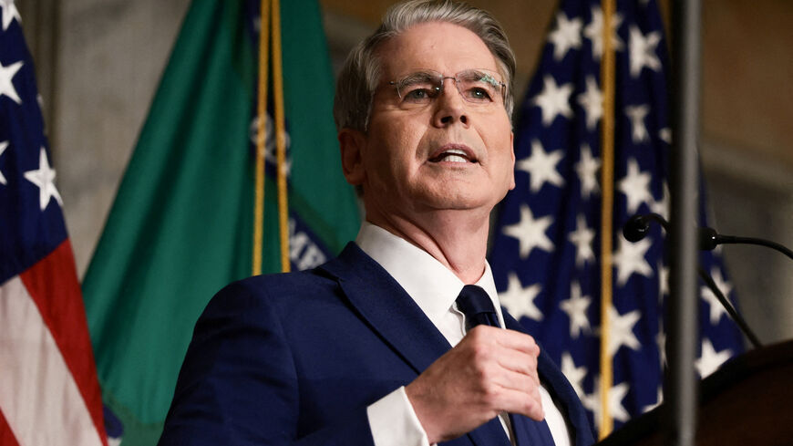 FILE PHOTO: U.S. Treasury Secretary Scott Bessent speaks during a press conference to outline further sanctions against Iran, at the Treasury Department in Washington, D.C., U.S., August 24, 2026. REUTERS/Evelyn Hockstein/File Photo