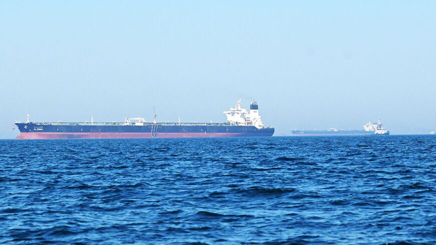 The Al-Riqqa oil tanker (L) and Al-Yarmouk oil tankers sail in the Arabian Gulf waters, off the coast of Kuwait City on June 27, 2026. 