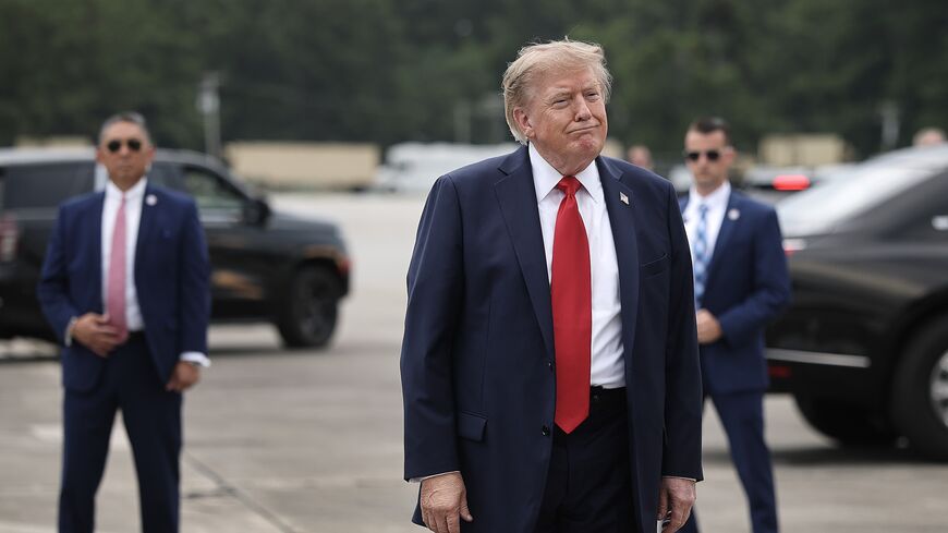 US President Donald Trump arrives at Myrtle Beach International Airport on Aug. 21, 2026, in Myrtle Beach, South Carolina.