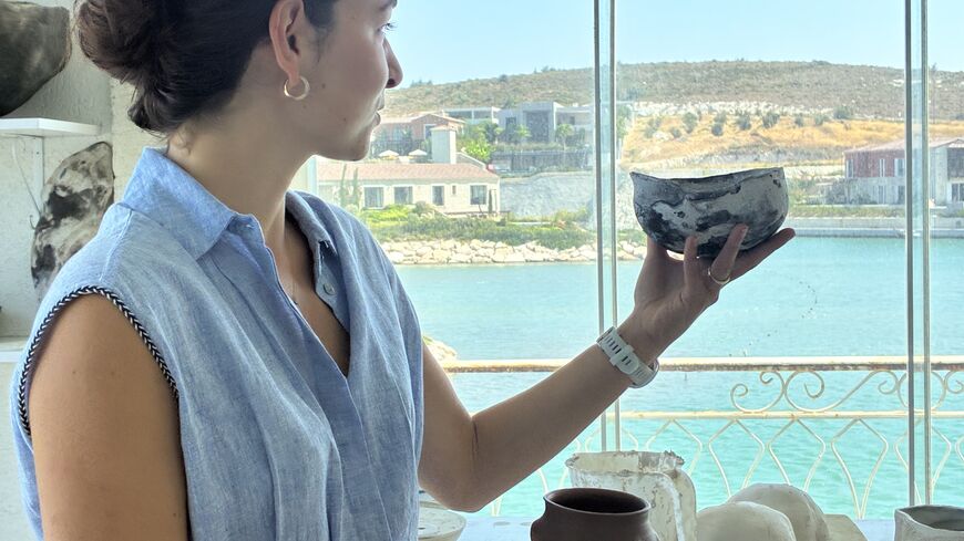 Leyla Borovali at her studio overlooking the Aegean