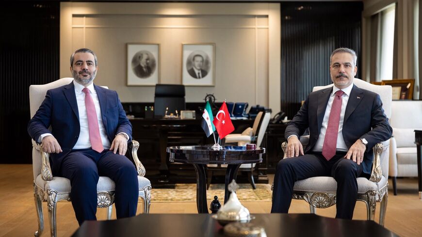 Syrian Foreign Minister Asaad al-Shibani meets with his Turkish counterpart, Hakan Fidan, in Ankara, Aug. 6, 2026.