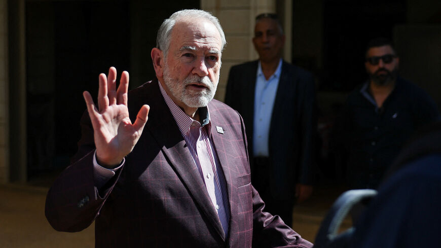 U.S. Ambassador to Israel Mike Huckabee arrives to meet residents of Turmus Ayya, a Palestinian town near Ramallah in the Israeli-occupied West Bank that is home to many American citizens, September 5, 2026. REUTERS/Ammar Awad