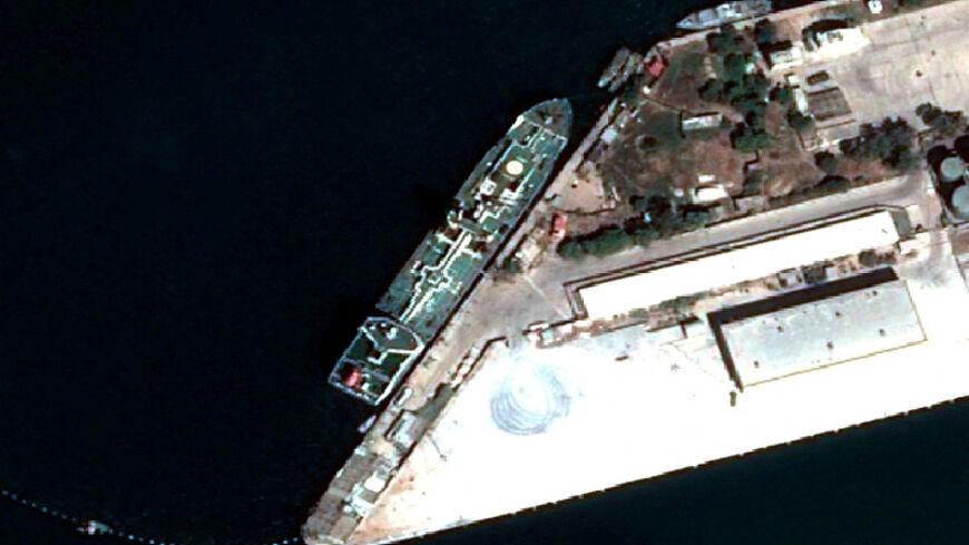 A satellite view of a Russian ship docked at Tartous port in Syria