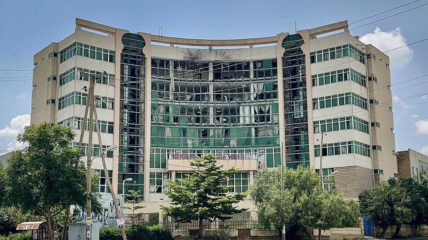 A general view of the damaged building housing Tigray TV, the state broadcaster of the Tigray region, following a drone strike in Mekelle, Ethiopia, Sept. 27, 2026.