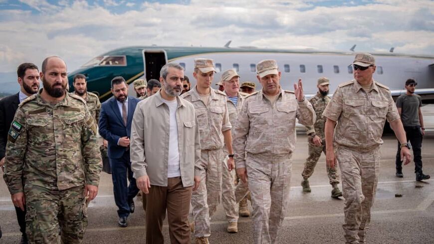 Syrian Foreign Minister Asaad al-Shibani visits Latakia airport on Sept. 18, 2026.