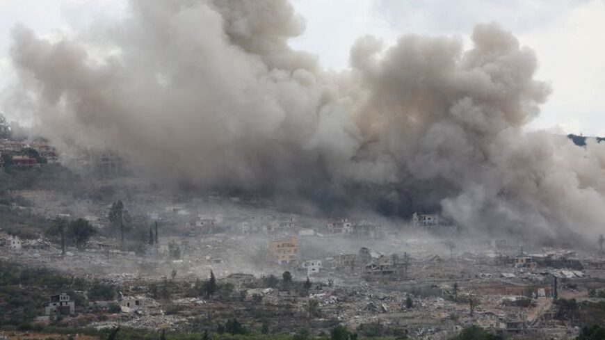 Smoke rises in Mansouri following Israeli explosions reported by Lebanon’s state news agency NNA as seen from Hinniyeh