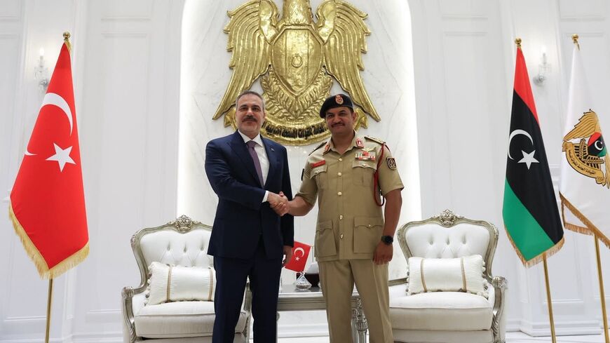 Turkish Foreign Minister Hakan Fidan meets with Saddam Haftar, Deputy Commander of the Libyan National Army, in Benghazi, Aug. 12, 2026.