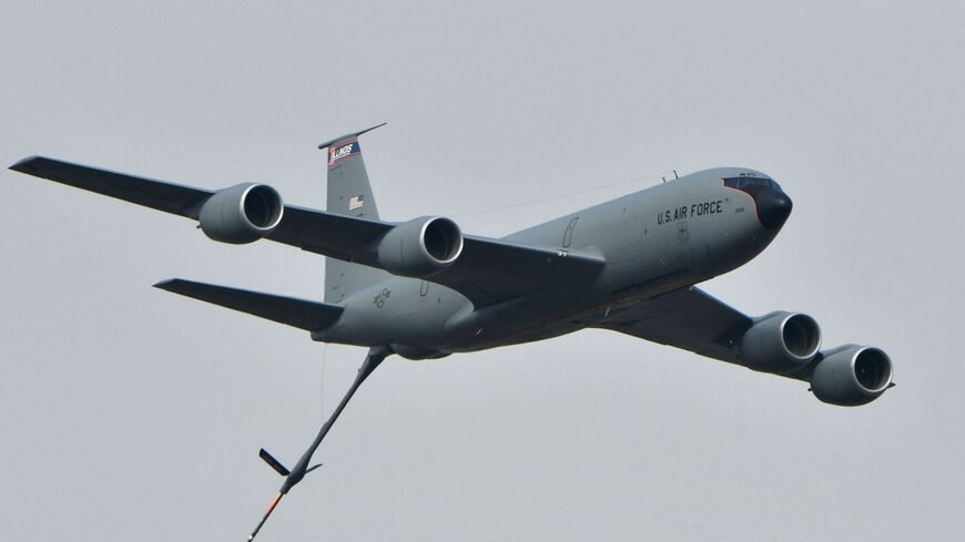 A US Boeing KC-135 air refueling tanker flies