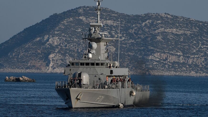 The Hellenic Navy Roussen or Super Vita class Fast Missile Patrol Boat P 71 HS Ritsos patrols off the tiny Greek island of Kastellorizo (Megisti), in the Dodecanese, the furthest south eastern Greek Island, 2 kilometers from the Turkish mainland, on Aug. 28, 2020.