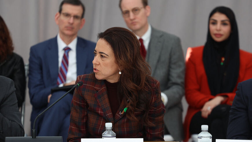 Lana Nusseibeh, Ambassador and Permanent Representative of the United Arab Emirates to the United Nations, speaks at a Sudan Humanitarian Fund event at the Institute of Peace in Washington, DC, on February 3, 2026. (Photo by Alex WROBLEWSKI / AFP via Getty Images)