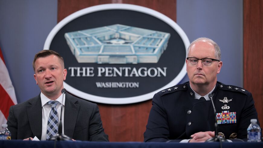 Under Secretary of War Jules Hurst III (L) and Director of Force Structures Lt. Gen. Steven Whitney hold a press briefing to discuss the Department of War’s FY27 budget request at the Pentagon on April 21, 2026, in Arlington, Virginia. 