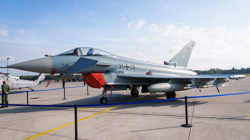 A German Air Force Eurofighter jet is seen during the NATO Media Day at Lielvarde Air Base in Lielvarde, Latvia, on Oct. 1, 2026.