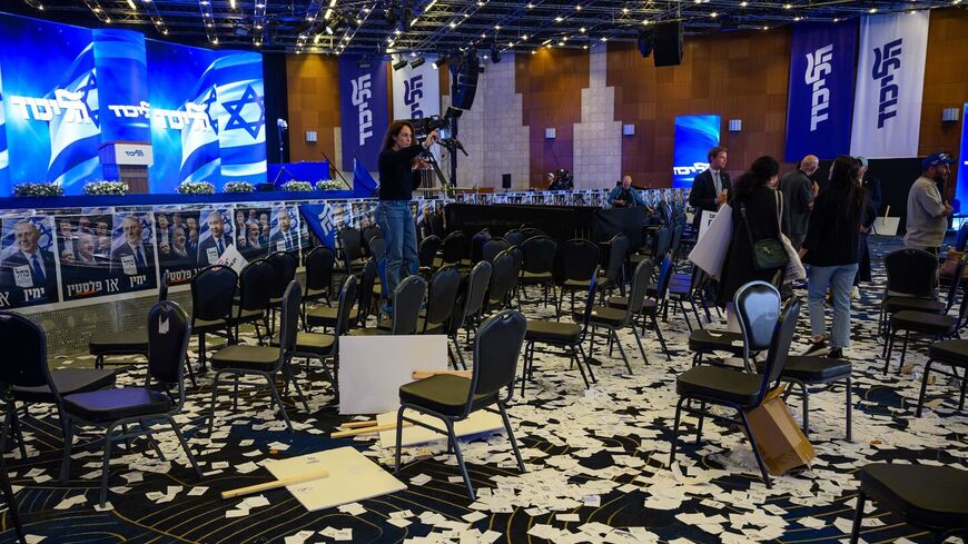 Small notes are left all over the floor at the conclusion of the Likud Party election-night event at the International Convention Center on Oct. 28, 2026, in Jerusalem, Israel. — Alexi J. Rosenfeld/Getty Images