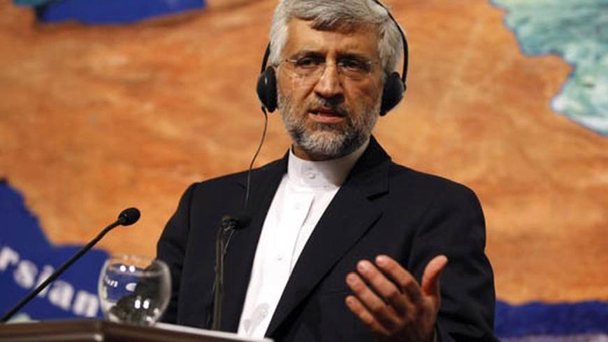 Iran's chief negotiator Saeed Jalili addresses a news conference after a meeting in Istanbul April 14, 2012. Jalili said progress was made during talks with six world powers on Saturday on Tehran's disputed nuclear programme and called for confidence-building measures when negotiations resume next month. REUTERS/Osman Orsal (TURKEY - Tags: POLITICS)