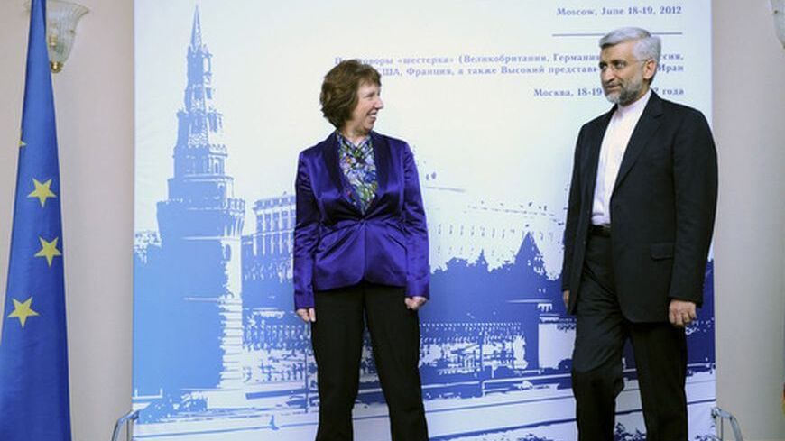 European Union Foreign Policy Chief Catherine Ashton (L) meets with Iran's Chief Negotiator Saeed Jalili in Moscow, June 18, 2012. World powers began two days of talks with Iran on Monday to try to end a decade-long stand-off over Tehran's nuclear programme and avert the threat of a new war in the Middle East. REUTERS/Kirill Kudryavtsev/Pool (RUSSIA - Tags: POLITICS ENERGY)
