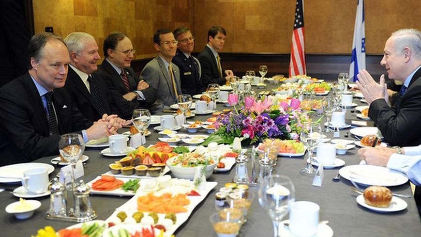 Defense Secretary Robert M. Gates meets with Israeli Prime Minister Benjamin Netanyahu at the Dan Cesarea Hotel in Israel, March 25, 2011.  Defense Department photo by Cherie Cullen (released)