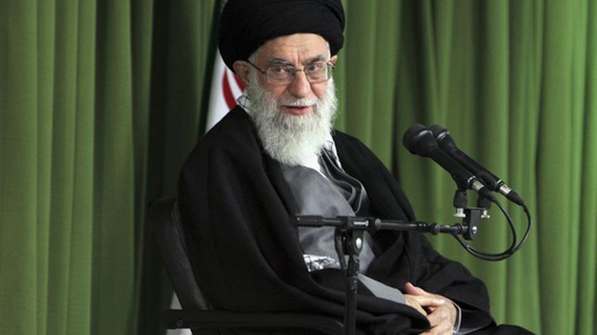 Iran's Supreme Leader Ayatollah Ali Khamenei attends a meeting with Iranian nuclear scientists and managers in Tehran February 22, 2012. Supreme Leader Ayatollah Ali Khamenei said on Wednesday that Iran's nuclear course would not change regardless of international sanctions, assassinations or other pressures. REUTERS/Khamenei.ir/Handout (IRAN - Tags: POLITICS PROFILE ENERGY) FOR EDITORIAL USE ONLY. NOT FOR SALE FOR MARKETING OR ADVERTISING CAMPAIGNS. THIS IMAGE HAS BEEN SUPPLIED BY A THIRD PARTY. IT IS DIST