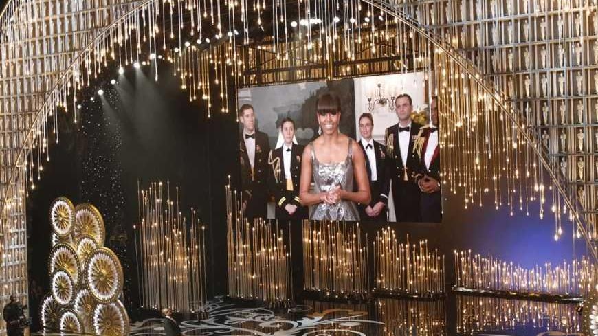 U.S. first lady Michelle Obama announces the winner of the best picture Oscar via video link at the 85th Academy Awards in Hollywood, California, February 24, 2013.       REUTERS/Mario Anzuoni (UNITED STATES  - Tags: ENTERTAINMENT TPX IMAGES OF THE DAY)     (OSCARS-SHOW) - RTR3E97I