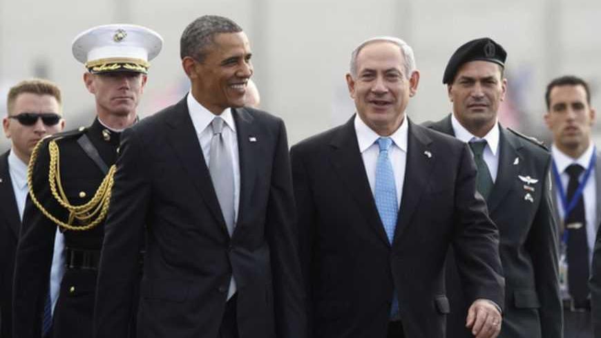 U.S. President Barack Obama (front L) participates in a farewell ceremony with Israeli Prime Minister Benjamin Netanyahu (front R) at Tel Aviv International Airport March 22, 2013. REUTERS/Jason Reed (ISRAEL - Tags: POLITICS) - RTR3FBWN