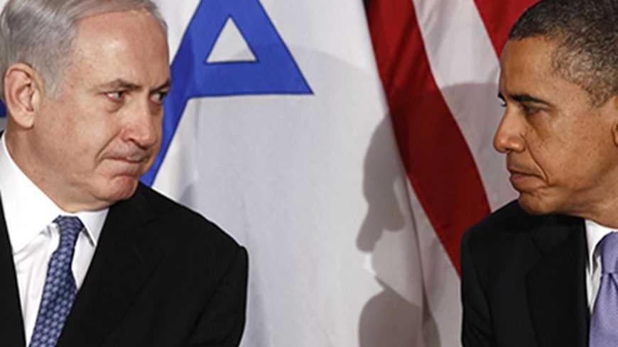 U.S. President Barack Obama (R) meets Israel's Prime Minister Benjamin Netanyahu at the United Nations in New York September 21, 2011. Netanyahu said Wednesday that direct negotiation was the only way to achieve a stable Middle East peace and the Palestinian effort to secure U.N. recognition of statehood ''will not succeed.''    REUTERS/Kevin Lamarque  (UNITED STATES - Tags: POLITICS) FOR BEST QUALITY IMAGE ALSO SEE: GM1E8BQ1LQZ01 - RTR2RMH8