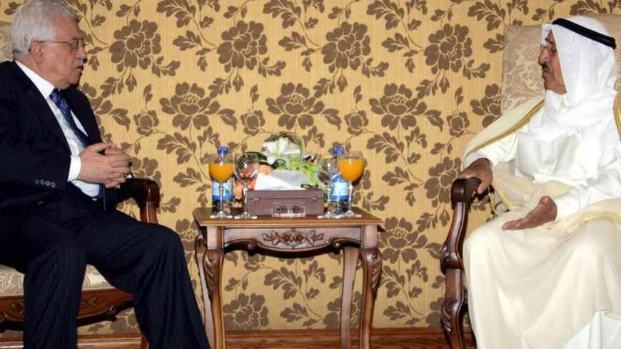 Palestinian President Mahmoud Abbas (L) meets with Kuwait Emir Sheikh Sabah al-Ahmad al-Sabah during the opening of the Arab summit in Damascus March 29, 2008 in this picture released by the Palestinian Press Office (PPO). An Arab summit opened in the Syrian capital Damascus on Saturday in the absence of Lebanon and of conservative Arab leaders critical of Syria's role in the Lebanese crisis. REUTERS/Omar Rashidi/PPO/Handout (SYRIA). FOR EDITORIAL USE ONLY. NOT FOR SALE FOR MARKETING OR ADVERTISING CAMPA