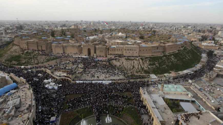 An aerial view of the city of Arbil, the capital of the autonomous Kurdistan region, about 350 km (217 miles) north of Baghdad, March 19, 2013. Picture taken March 19, 2013. REUTERS/Azad Lashkari (IRAQ - Tags: CITYSCAPE) - RTR3F8BQ