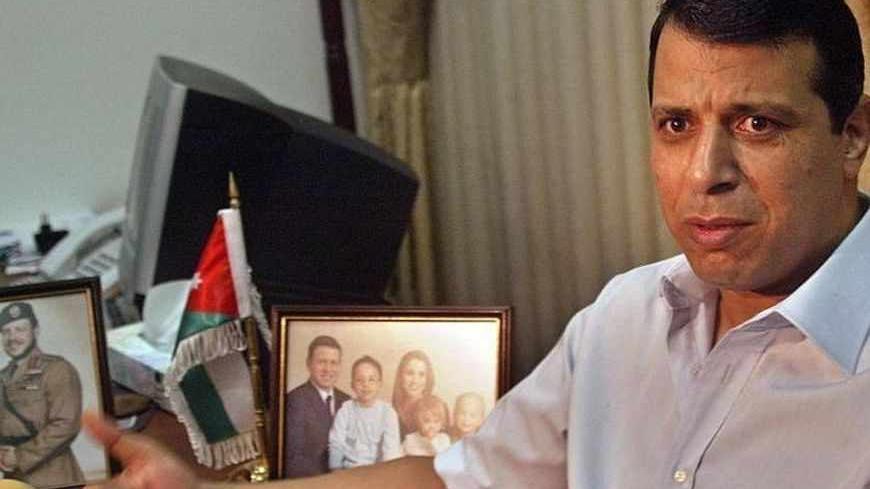 Palestinian Minister of Civil Affairs Mohammad Dahlan speaks during a news conference at King Hussein Medical City in Amman.  Palestinian Minister of Civil Affairs Mohammad Dahlan speaks during a news conference at King Hussein Medical City in Amman September 4, 2005. Dahlan received treatment in Jordan for a back complaint. REUTERS/Ali Jarekji - RTRMKD0