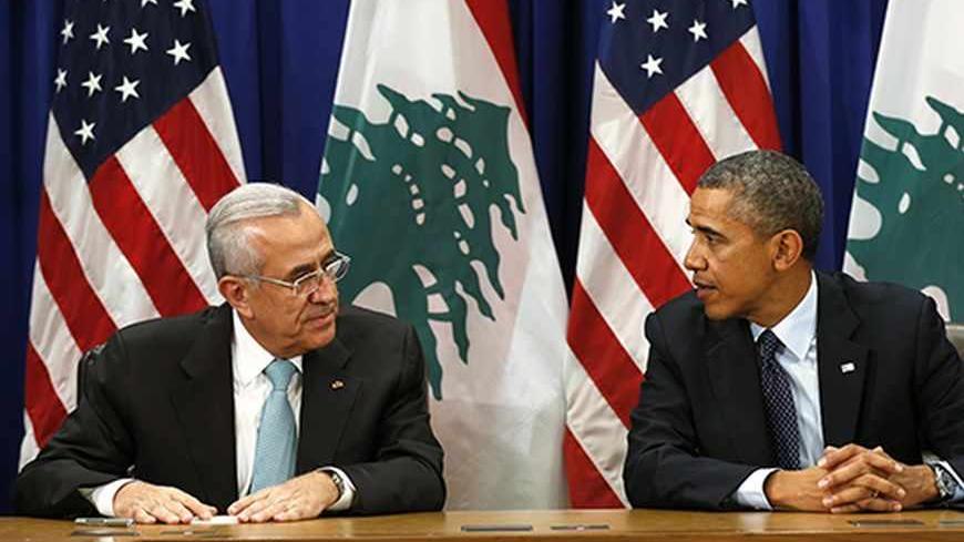 U.S. President Barack Obama (R) meets with Lebanon President Michel Sleiman during the United Nations General Assembly in New York September 24, 2013.
REUTERS/Kevin Lamarque (UNITED STATES) - RTX13XZ8