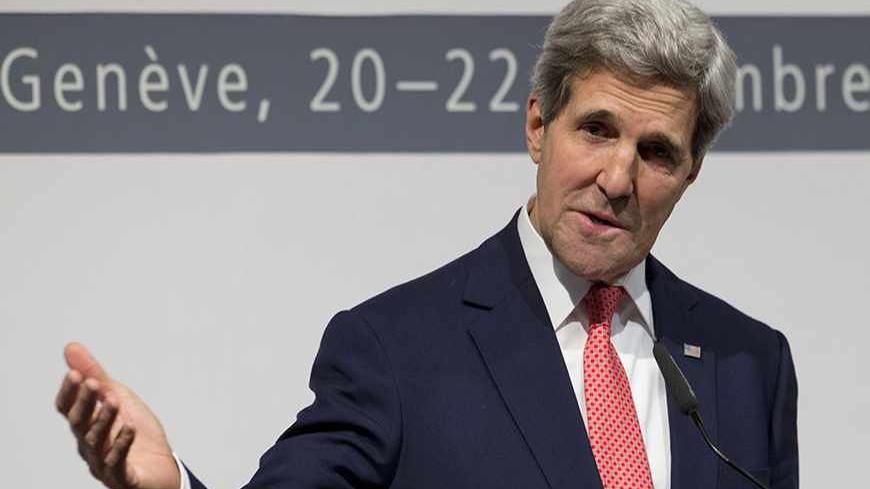 U.S. Secretary of State John Kerry speaks to the media about the deal that has been reached between six world powers and Iran at the International Conference Centre of Geneva in Geneva November 24, 2013. Iran and six world powers reached a breakthrough deal early on Sunday to curb Tehran's nuclear programme in exchange for limited sanctions relief, in what could be the first sign of an emerging rapprochement between the Islamic state and the West. REUTERS/Carolyn Kaster/Pool (SWITZERLAND - Tags: POLITICS EN