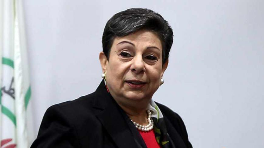 Palestine Liberation Organisation (PLO) executive committe member Hanan Ashrawi gestures during a press conference in which she spoke about the Palestinian bid to become a non-member state in the United Nations, on September 28, 2012 in the West Bank city of Ramallah. AFP PHOTO/ABBAS MOMANI (Photo credit should read ABBAS MOMANI/AFP/GettyImages)