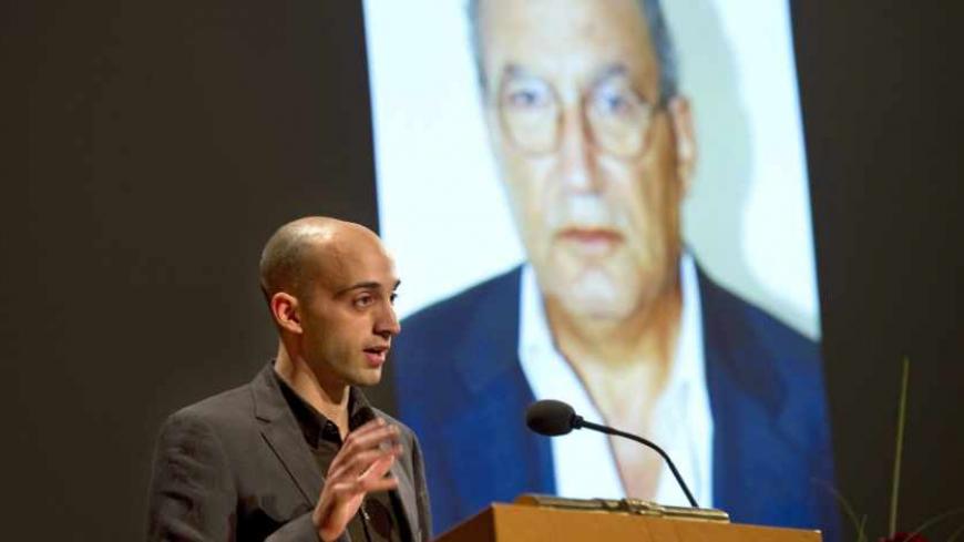 Wassem El-Sarraj, son of Palestinian psychiatrist Eyad El-Sarraj, speaks during a ceremony in Stockholm, January 28, 2011. Wassem El-Sarraj on Friday received the Olof Palme Prize 2010 on behalf of his father. REUTERS/Scanpix/Fredrik Sandberg (SWEDEN - Tags: POLITICS PROFILE) SWEDEN OUT. NO COMMERCIAL OR EDITORIAL SALES IN SWEDEN. THIS IMAGE HAS BEEN SUPPLIED BY A THIRD PARTY. IT IS DISTRIBUTED, EXACTLY AS RECEIVED BY REUTERS, AS A SERVICE TO CLIENTS - RTXX7BL