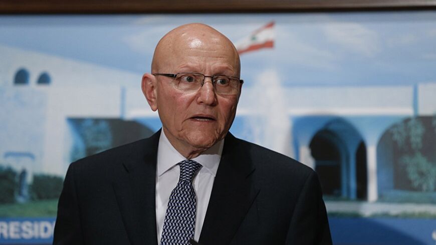 Lebanon's Prime Minister Tammam Salam speaks at the presidential palace in Baabda, near Beirut February 15, 2014. Lebanon announced a new government on Saturday, breaking a 10-month political deadlock during which spillover violence from neighbouring Syria worsened internal instability. Parliament designated Sunni lawmaker Salam as prime minister in April 2013, but he had been unable to form a government for months due to rivalries between the Hezbollah-dominated March 8 bloc and the March 14 alliance, led 