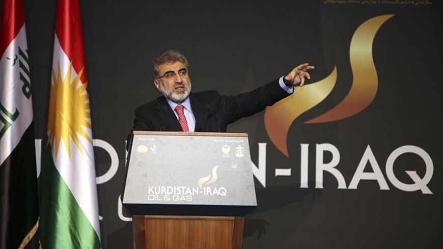 Turkey's Energy Minister Taner Yildiz speaks at the Iraq-Kurdistan Oil and Gas Conference at Arbil in Iraq's Kurdistan region, December 2, 2013. Turkey said on Monday it stood by a bilateral oil deal with Iraq's Kurdistan region that bypassed central government but wanted to win Baghdad's support by drawing it into the arrangement. Reuters reported that Turkey and Iraqi Kurdistan signed a multi-billion-dollar energy package last week, infuriating a central Baghdad government which claims sole authority over