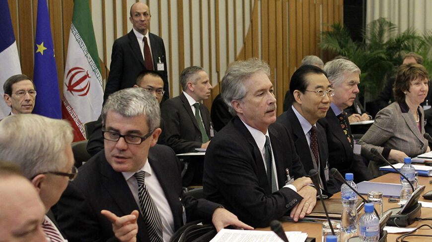(2nd L to R) Russia's Deputy Foreign Minister Sergey Ryabkov, General and Stategic Affairs director French Jacques Audibert, US ambassador William Burns, Chinese assistant Foreign Minister Wu Hailong, European political adviser British Robert Cooper and EU foreign policy chief Catherine Ashton are seen at the conference center near the Swiss mission to the United Nations on December 6, 2010 in Geneva. World powers and Iran have begun talks in Geneva on Tehran's controversial nuclear programme, 14 months aft