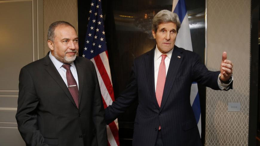 U.S. Secretary of State John Kerry (R) meets Israeli Foreign Minister Avigdor Lieberman in Rome, March 6, 2014. 
REUTERS/Kevin Lamarque (ITALY - Tags: POLITICS) - RTR3G4K4