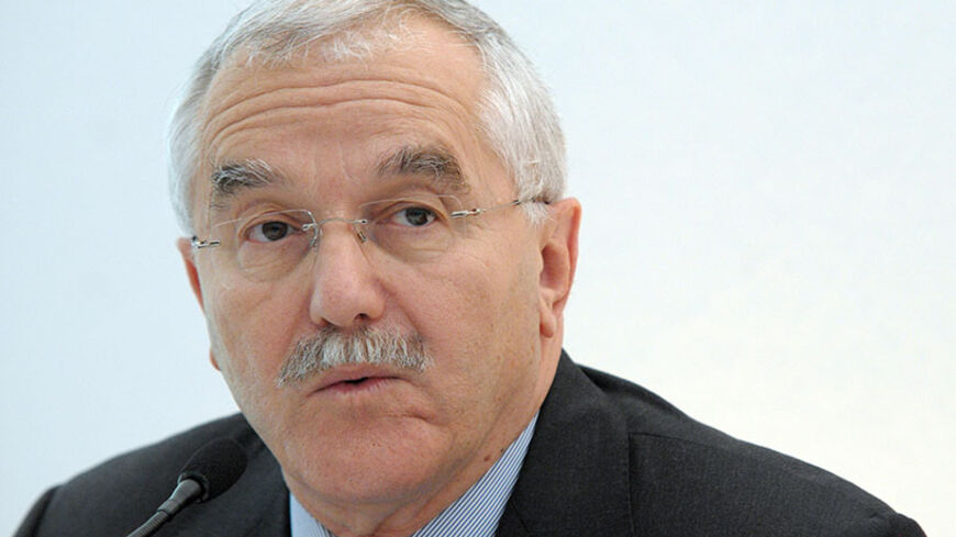 Israeli Aerospace Industries (IAI) chairman Yair Shamir talks during a press conference along with Spanish technology company Indra head of the operations Joaquin Uguet, French electronics firm Thales chairman Denis Ranque and France's Dassault Aviation chairman Charles Edelstenne in Paris June 6, 2008. Dassault Aviation, Thales and Indra signed on May 28, 2008 an industriel agreement covering Unmanned Aerial Vehicles Medium-Altitude Long-Endurance activities. The companies submitted an offer to the French 