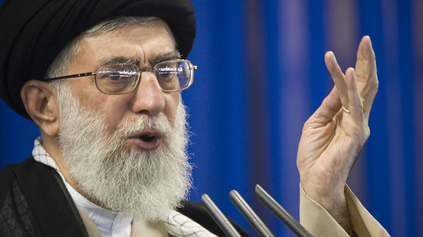 Iran's supreme leader Ayatollah Ali Khamenei speaks during Friday prayers in Tehran September 14, 2007. REUTERS/Morteza Nikoubazl (IRAN) - RTR1TTSE