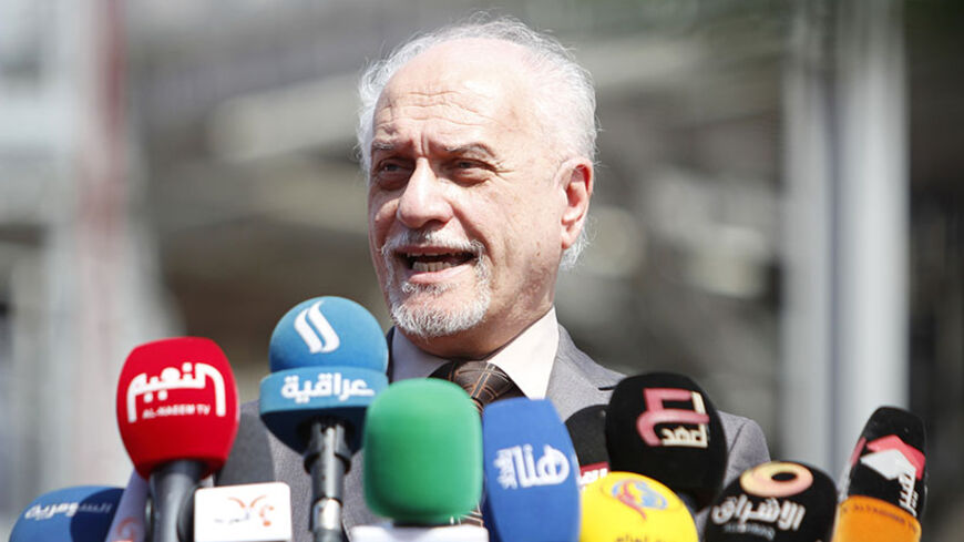 Deputy Prime Minister for energy Hussain al-Shahristani speaks during a ceremony for the opening of new units at the Basra refinery in Basra province, March 1, 2014. Oil exports from Iraq rose to a record 2.8 million barrels per day (bpd) on average in February, al-Shahristani told reporters on Saturday. REUTERS/Essam Al-Sudani (IRAQ - Tags: ENERGY POLITICS) - RTR3FVDM