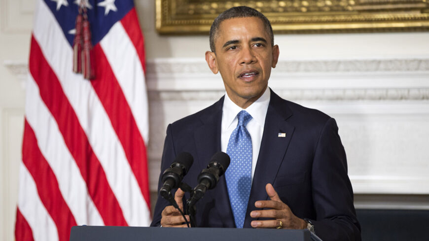 U.S. President Barack Obama makes a statement about an agreement reached with Iran on its nuclear program at the White House in Washington November 23, 2013. Obama said on Saturday that the deal between Iran and six major powers was an important first step toward a comprehensive solution to Iran's nuclear program. REUTERS/Joshua Roberts (UNITED STATES - Tags: POLITICS) - RTX15QN7