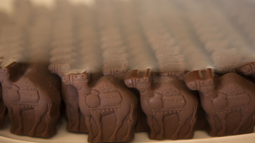 Miniature chocolate camels are displayed at Al Nassma's Camelicious camel farm store in Dubai, July 29, 2009. Dubai's Al Nassma, the world's first brand of chocolate made with camels' milk, intends to expand into Arab markets Japan and the US.    REUTERS/Vivien Henderson (UNITED ARAB EMIRATES FOOD BUSINESS IMAGES OF THE DAY) - RTR26742