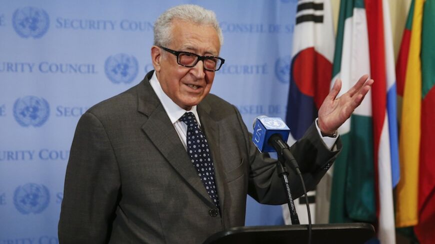 UN-Arab League Envoy to Syria Lakhdar Brahimi speaks to the media after Security Council consultations at the United Nations headquarters in New York May 13, 2014. Brahimi will step down on May 31, U.N. Secretary-General Ban Ki-moon said on Tuesday, blaming an international deadlock over how to end the three-year civil war in the country for hampering his bid to broker peace.
REUTERS/Shannon Stapleton (UNITED STATES - Tags: POLITICS TPX IMAGES OF THE DAY) - RTR3P07X