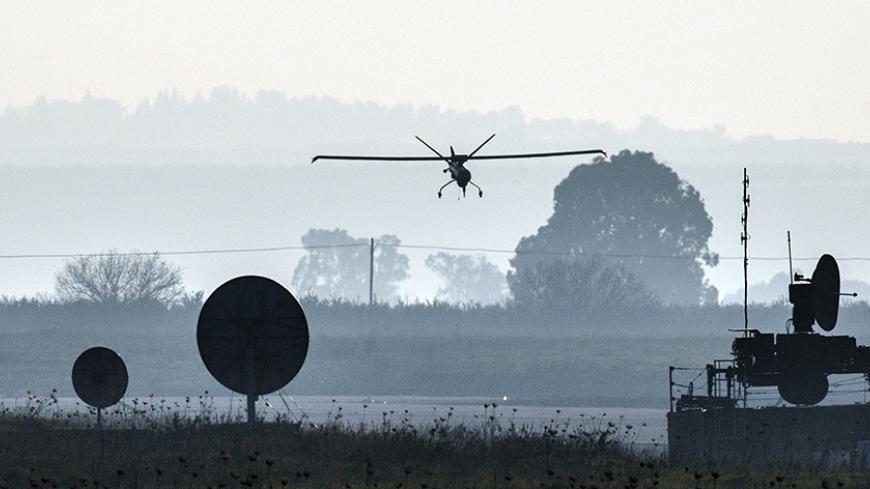A picture shows an Israeli army UAV landing in an airfield, in the Israeli-annexed Golan Heights, on January 20, 2015, two days after an Israeli air strike killed six Hezbollah members in the Syrian-controlled side of the Golan Heights. The strike on Syria killed an Iranian general, Tehran confirmed on January 19, as thousands of supporters of Lebanon's Hezbollah gathered to bury one of the six fighters killed in the same raid. AFP PHOTO / JACK GUEZ        (Photo credit should read JACK GUEZ/AFP/Getty Image