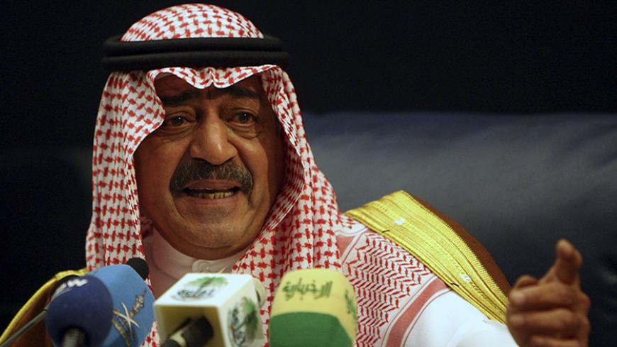 Saudi's intelligence chief Prince Muqrin bin Abdul-Aziz, brother of Saudi's King Abdullah, gestures during a news conference in Riyadh November 24, 2007. REUTERS/ Ali Jarekji (SAUDI ARABIA - Tags: POLITICS HEADSHOT) - RTR33OJ3