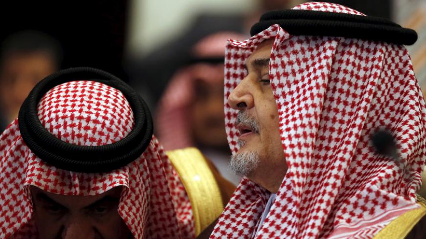 Saudi Arabia's Foreign Minister Prince Saud al-Faisal (R) attends near his delegations the foreign ministers of the Arab League meeting ahead of the Arab Summit in Sharm el-Sheikh, in the South Sinai governorate, south of Cairo, March 26, 2015. The Arab League on Thursday pledged full support for the Saudi-led campaign against Shi'ite Houthi fighters in Yemen. Its secretary-general, Nabil Elaraby, said the operation was directed against specific Houthi targets based on a request by Yemeni President Abd-Rabb