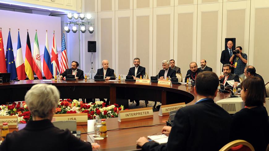 Iran's representatives led by their top nuclear negotiator Saeed Jalili (back 4th L) take part in talks on Iran's nuclear programme in the Kazakh city of Almaty on February 27, 2013. World powers and Iran were due to respond today to offers presented by both sides in a final day of talks aimed at breaking a decade of deadlock over Tehran's nuclear drive.AFP PHOTO / POOL / ILYAS OMAROV (Photo credit should read ILYAS OMAROV/AFP/Getty Images)