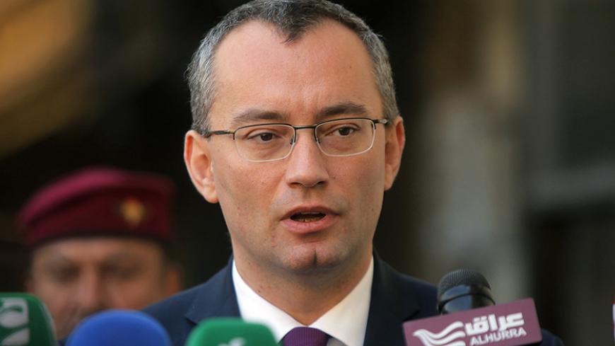 Nickolay Mladenov, Special Representative of the United Nations Secretary-General for Iraq, speaks to the media after a meeting with Iraq's top Shi'ite cleric Grand Ayatollah Ali al-Sistani in Najaf March 3, 2015. REUTERS/Alaa Al-Marjani (IRAQ - Tags: POLITICS CIVIL UNREST HEADSHOT) - RTR4RUYP