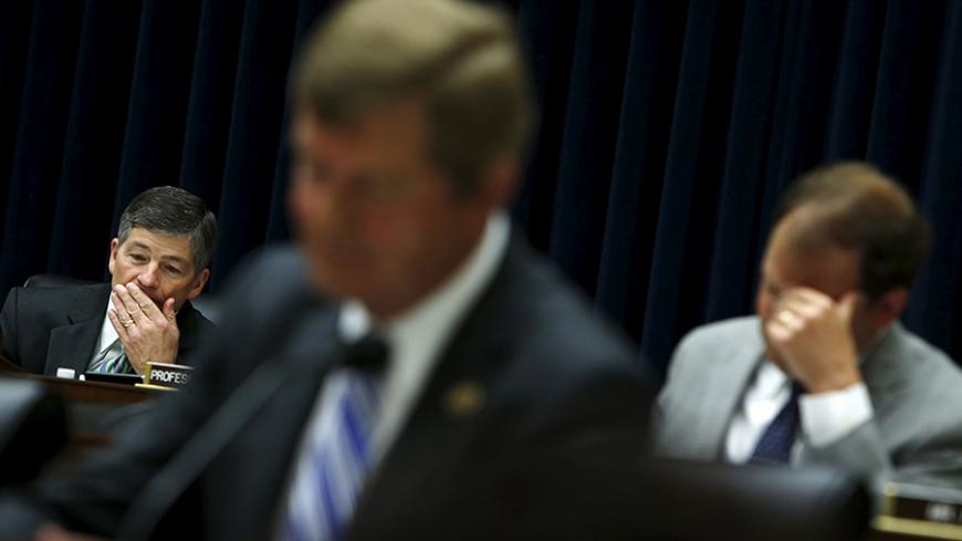 Committee Chairman Representative Jeb Hensarling (R-TX) (L) presides over a House Financial Services Committee hearing on the Export-Import Bank's reauthorization, on Capitol Hill in Washington June 3, 2015.  REUTERS/Jonathan Ernst - RTR4YP2O