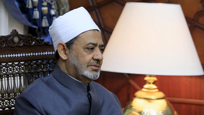Sheikh Ahmed Mohamed el-Tayeb, Egyptian Imam of al-Azhar Mosque meets with German Foreign Minister Frank-Walter Steinmeier (not pictured), in Cairo May 4, 2015. Steinmeier will also meet President Abdel Fattah al-Sisi during his two-day visit to Egypt. REUTERS/Mohamed Abd El Ghany - RTX1BIPX